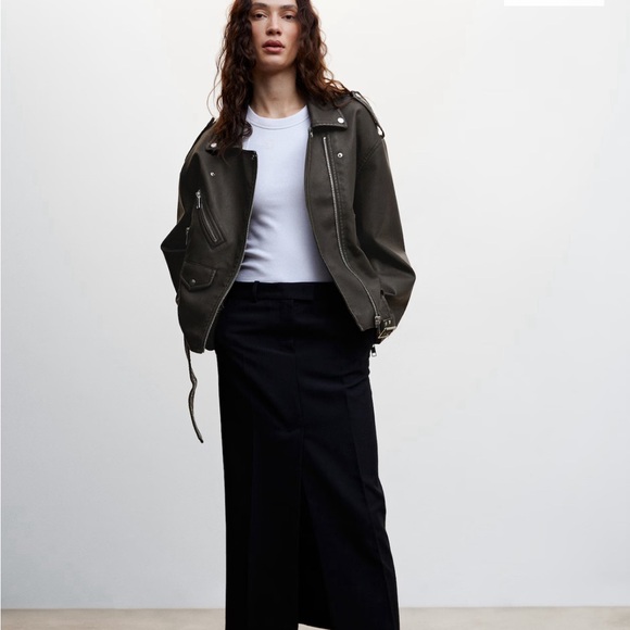 Mango - Distressed-effect oversized biker jacket - Size Small - Picture 1 of 4